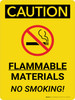 Caution: Flammable Materials No Smoking Portrait With Icon - Wall Sign