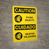 Caution: Flying Objects Bilingual Spanish With Icons - Wall Sign