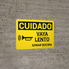 Caution: Go Slow Sound Horn Spanish Landscape With Icon - Wall Sign