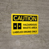 Caution: Hazardous Waste Area Labeled Drums Landscape With Icons - Wall Sign