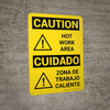 Caution: Hot Work Area Bilingual Spanish With Icons - Wall Sign Caution: Hot Work Area Bilingual Spanish With Icons - Wall Sign
