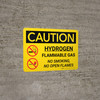 Caution: Hydrogen Flammable Gas No Smoking No Open Flames Landscape With Icons - Wall Sign Caution: Hydrogen Flammable Gas No Smoking No Open Flames Landscape With Icons - Wall Sign