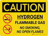 Caution: Hydrogen Flammable Gas No Smoking No Open Flames Landscape With Icons - Wall Sign Caution: Hydrogen Flammable Gas No Smoking No Open Flames Landscape With Icons - Wall Sign