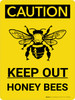 Caution: Keep Out Honeybees Portrait With Icon - Wall Sign