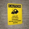 Caution: Lock Out Electrical Equipment Before Repairs Portrait With Icon - Wall Sign