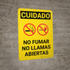 Caution: No Smoking No Open Flames Spanish Portrait With Icon - Wall Sign