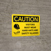Caution: Visitors Must Wear Hard Hats Glasses Landscape With Icon - Wall Sign