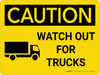 Caution: Watch Out For Trucks Landscape With Icon - Wall Sign