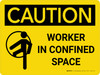 Caution: Worker In Confined Space Landscape With Icon - Wall Sign