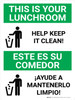 Keep Lunchroom Clean Bilingual Spanish with Icons - Wall Sign