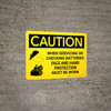 Caution: Face Shield Hand Protection Must be When With Batteries Landscape With Icons - Wall Sign Caution: Face Shield Hand Protection Must be When With Batteries Landscape With Icons - Wall Sign