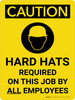 Caution: Hard Hats Required Employees Portrait With Icon - Wall Sign