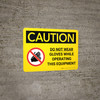 Caution: PPE Do Not Wear Gloves With Equipment Landscape With Icon - Wall Sign