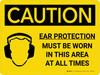 Caution: PPE Ear Protection Must be Worn in Area at All Times Landscape With Icon - Wall Sign