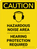 Caution: PPE Hazardous Noise Area Hearing Protection Required Portrait With Icon - Wall Sign