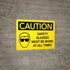 Caution: PPE Safety Glasses Worn At All Time Landscape With Icon - Wall Sign