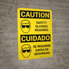 Caution: Safety Glasses Bilingual Spanish with Icons - Wall Sign