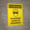 Caution: Safety Glasses Required Spanish Portrait With Icon - Wall Sign