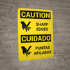 Caution: Sharp Edges Bilingual Spanish With Icons - Wall Sign Caution: Sharp Edges Bilingual Spanish With Icons - Wall Sign