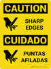 Caution: Sharp Edges Bilingual Spanish With Icons - Wall Sign Caution: Sharp Edges Bilingual Spanish With Icons - Wall Sign