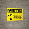 Caution: Shield Apron Gloves Required when Handling Batteries Landscape With Icon - Wall Sign Caution: Shield Apron Gloves Required when Handling Batteries Landscape With Icon - Wall Sign