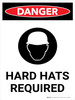 Danger: Hard Hats Required Portrait with Icon - Wall Sign