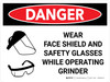 Danger: Wear Face Shield and Safety Glasses While Operating Grinder Landscape with Icons - Wall Sign Danger: Wear Face Shield and Safety Glasses While Operating Grinder Landscape with Icons - Wall Sign