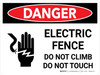 Danger: Electric Fence Do Not Climb or Touch Landscape with Graphic - Wall Sign Danger: Electric Fence Do Not Climb or Touch Landscape with Graphic - Wall Sign
