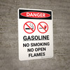 Danger: Gasoline No Smoking No Open Flame Portrait with Graphic - Wall Sign