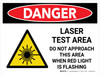 Danger: Laser Test Area Do Not Approach This Area When Light is Flashing Landscape with Graphic - Wall Sign Danger: Laser Test Area Do Not Approach This Area When Light is Flashing Landscape with Graphic - Wall Sign