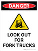 Danger: Look Out For Fork Trucks Portrait with Graphic - Wall Sign