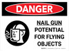 Danger: Nail Gun Flying Objects Landscape with Graphic - Wall Sign