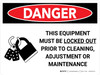 Danger: This Equipment Must be Locked Out Prior to Cleaning Landscape with Graphic - Wall Sign Danger: This Equipment Must be Locked Out Prior to Cleaning Landscape with Graphic - Wall Sign