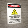 Danger: This Line Carries High Voltage Portrait with Graphic - Wall Sign