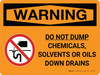 Warning: Do Not Dump Chemicals Solvents Oils Down Drain Landscape with Graphic