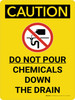 Caution: Do Not Pour Chemicals Down the Drain Portrait With Graphic - Wall Sign