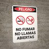 Danger: No Smoking And Open Flame Spanish Portrait with Icon - Wall Sign Danger: No Smoking And Open Flame Spanish Portrait with Icon - Wall Sign