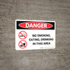 Danger: No Smoking Eating Drinking in This Area Landscape with Graphic - Wall Sign