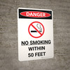 Danger: No Smoking Within 50 Feet Portrait with Graphic - Wall Sign