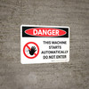 Danger: Machine Starts Automatically Do Not Enter Landscape with Graphic - Wall Sign