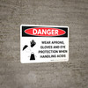 Danger: PPE Aprons Gloves Eye Protection Handling Acid Landscape with Graphic - Wall Sign
