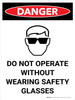 Danger: PPE Do Not Operate Safety Glasses Portrait with Graphic - Wall Sign