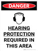 Danger: PPE Hearing Protection Required in This Area Portrait with Graphic - Wall Sign