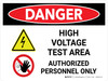 Danger: High Voltage Test Area Landscape with Graphic - Wall Sign Danger: High Voltage Test Area Landscape with Graphic - Wall Sign