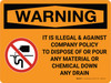 Warning: Illegal to Dispose or Pour Material or Chemical Down Drain Landscape with Graphic - Wall Sign