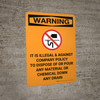 Warning: Illegal to Dispose or Pour Material or Chemical Down Drain Portrait With Graphic - Wall Sign