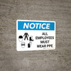Notice: All Employees Must Wear PPE Landscape with Graphic