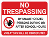 No Trespassing: During Or After School Hours Landscape with Graphic - Wall Sign No Trespassing: During Or After School Hours Landscape with Graphic - Wall Sign