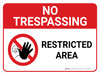 No Trespassing: Restricted Area Landscape with Graphic - Wall Sign No Trespassing: Restricted Area Landscape with Graphic - Wall Sign