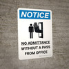 Notice: No Admittance Without A Pass From Office Portrait with Icon - Wall Sign